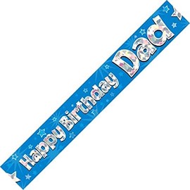 OakTree 625068" Happy Birthday Dad Foil Holographic Banner, Blue, 9 ft