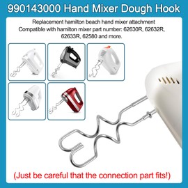 990143000 Hand Mixer Dough Hook Replacement Hamilton Beach Hand Mixer Attachment 62630R 62632R 62633R 62580 Dough Hook For Hand Mixer, Stainless Steel Dough Hook - 2PCS