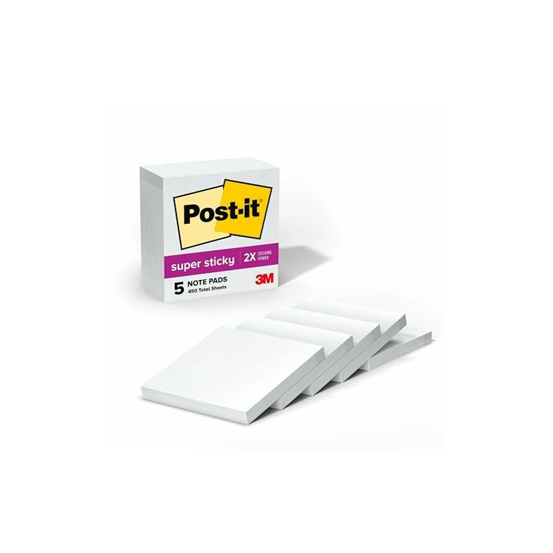 Post-it Notas Súper Adhesivas, Doble poder de adhesión, Color Blanco,