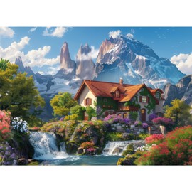 MISITU 1000 Pieces Jigsaw Puzzles for Adults 1000-Pieces Puzzles Jigsaw Puzzles Impossible Hard Difficult Challenging Jigsaw Puzzles Mountain Stream Villa Landscape Puzzles 28 x 20 inch