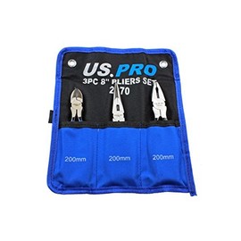 US PRO 8" 200mm 3pc Plier Set, Side Cutter, Long Nose, Combination Pliers