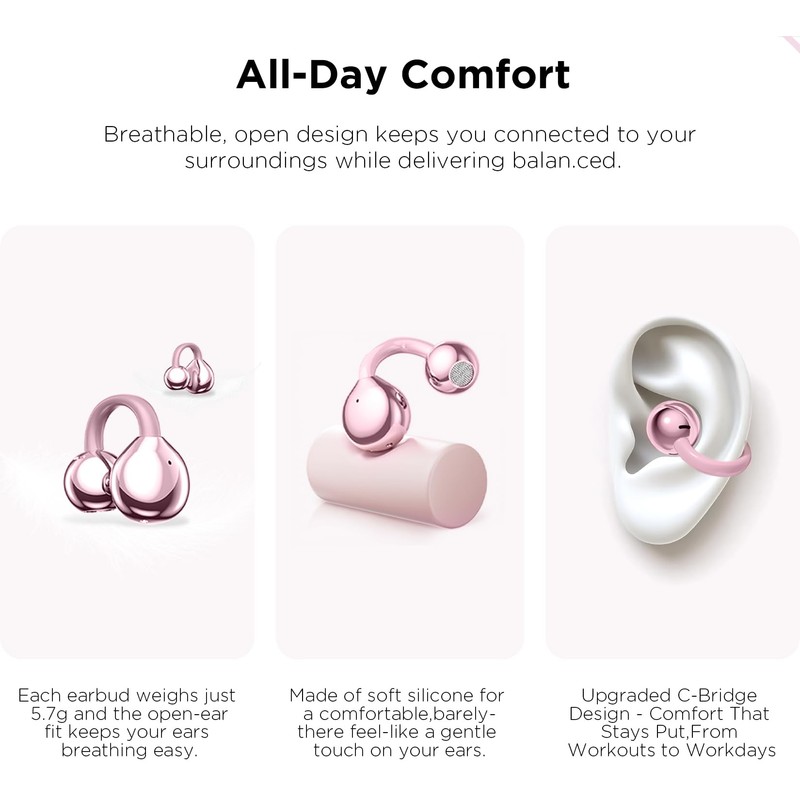 YUEHEMEI Clip on Open Ear Wireless Earbuds with Snowflake Earrings