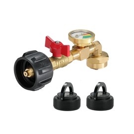 QCC1 Propane Refill Adapter with 1LB Cylinder Cap – Elbow Refill Valve and Leakproof Cap for Small Propane Tank, Camping, BBQ, RV, 3-Pack Kit PZ-104/BKM-102-2P