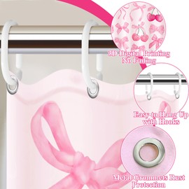 HunnmingRe Pink Bow Shower Curtain Coquette Shower Curtain Waterproof Polyester Fabric Shower Curtain Aesthetic Dreamy Princess Shower Curtain with 12 Hooks, 71 x 71 Inch