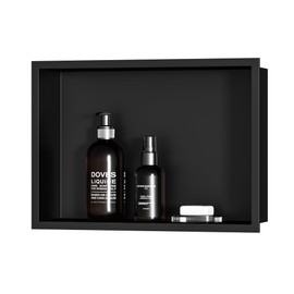 Qeke Stainless Steel Shower Niche 18" X 12", No Tile Needed Wall Niche, Recessed Shower Shelf for Bathroom Storage, Matte Black