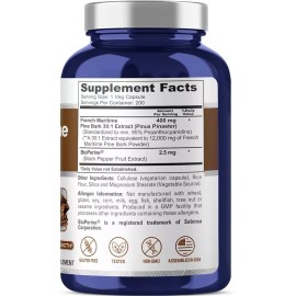 French Maritime Pine Bark 12,000mg 200Caps NonGMO/Gluten Free/Vegan Proanthocyan