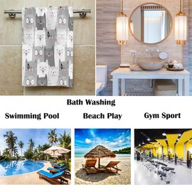 Cat Pattern Large Hand Towels Retro Grey Funny Cats Kitten Animals Towel Ultra Soft Highly Absorbent Multipurpose Bathroom Towel for Hand,Face,Gym,Sports and Spa Home Decor, 16x30 in