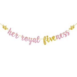 Helewilk Her Royal Fiveness Banner, Happy 5th Birthday Sign Bunting Decor, Girls Five Years Birthday Party Decoration, Birthday Princess 5th Birthday Party Supplies