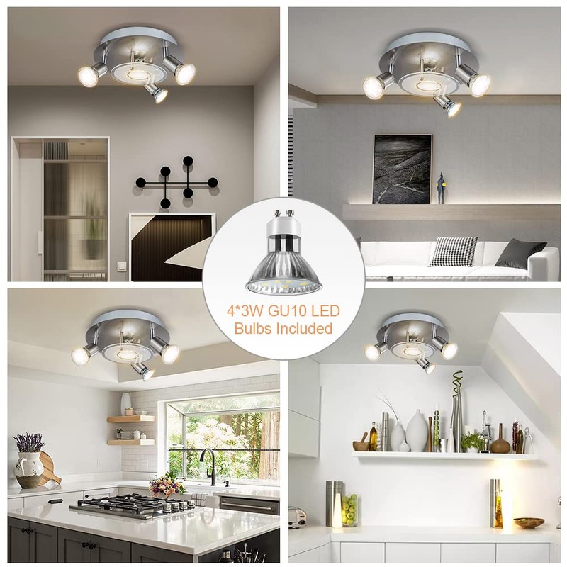 DLLT Modern Ceiling Spot Lights Fixtures 4-Light Round Flush Mount