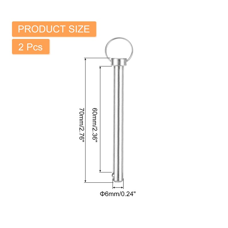 sourcing map 2Pcs 6mmx60mm Quick Release Pins, Carbon Steel Marine