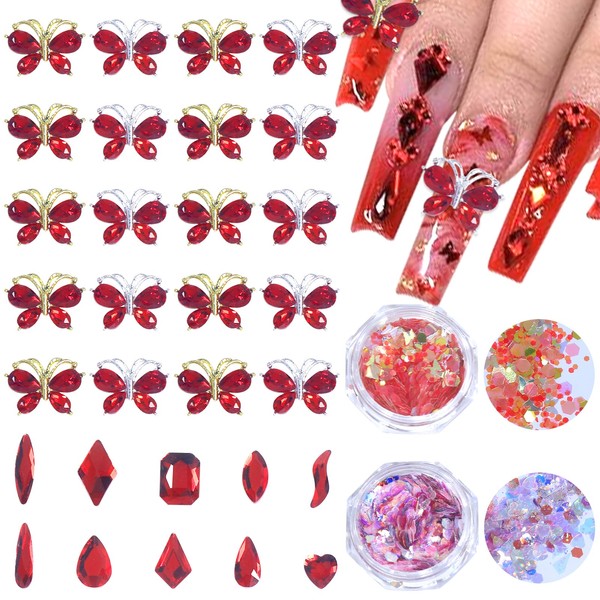 HNUIX Butterfly Nail Charms - Multi Shape 3D, Flat Back,