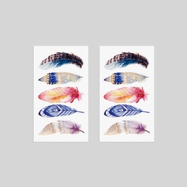 Oottati Waterproof 2 Sheets Small Cute Temporary Tattoo Stickers Colored Feather