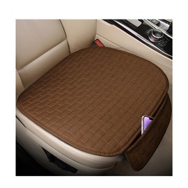 Mandark Car Front Bottom Seat Cover, 2PCS Anti Slip Comfortable Vehicle Front Cushion Protector with Storage Pocket, Breathable Linen Frontseat Pad Mat, Universal Automotive Accessories (Brown)