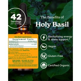 Herb Pharm Certified Organic Holy Basil (Tulsi) Extract for Energy and Vitality, 1 Ounce (DBAS01)