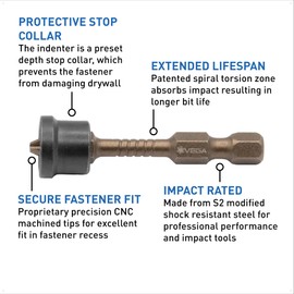 Impactech Phillips #2 Drywall Bits - 2" Drywall Screw Setter Bit with the Indenter Screw Depth Setter - 3 Pack