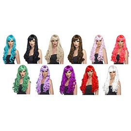 Smiffys Desire Wig, Lilac Long, Curly with Fringe, Ladies Glamour Wigs Fancy Dress, Adult Dress Up Wigs