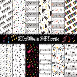 HADEEONG Scrapbook Paper 11.8x11.8 Inch Musical Note Pattern Paper Double-Sided Craft Paper Decorative Paper Folded Flat for Art Craft DIY Card Making, Scrapbooking Supplies 24 Pack