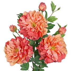 Orange Peonies Artificial Flowers 3Pcs Fall Flowers for Fall Decoration 27.5" Real Touch Silk Faux Peony Flower with Long Stems for Home Autumn Floral Arrangement Vase Table Centerpieces Bouquet Decor