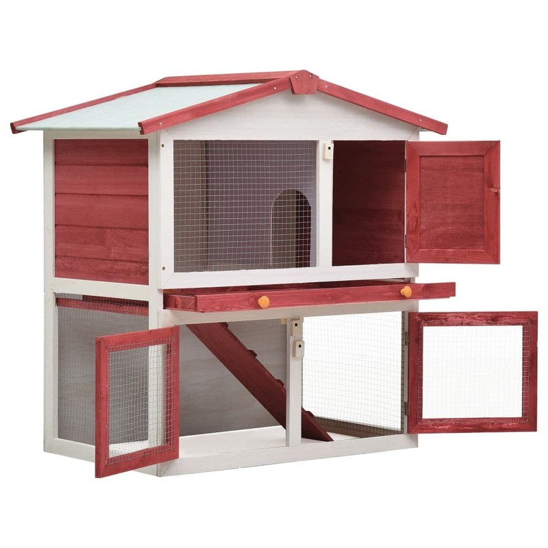 CHARMMA Outdoor Rabbit Hutch 3 Doors Red Wood-Red-14.81KG
