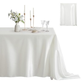Counfeisly 1 Pack Rectangle Tablecloth Stain Resistant Wrinkle Free Silkly Soft Table Cloth, Satin Dining Table Cloths for Dining Room, Indoor and Outdoor Use, 60 x 84 Inches, Off White