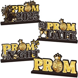 4Pcs Black and Gold Prom Night Decorations Wooden Table Centerpieces Grad Table Toppers Congratulate Tiered Tray Decor for 2025 Graduation Prom Decorations