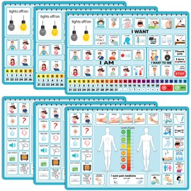 6 Pcs Communication Board for Nonverbal Adults Aphasia Communication Board Colorful Picture Symbol Communication Cards for Stroke Patients Children (Blue)