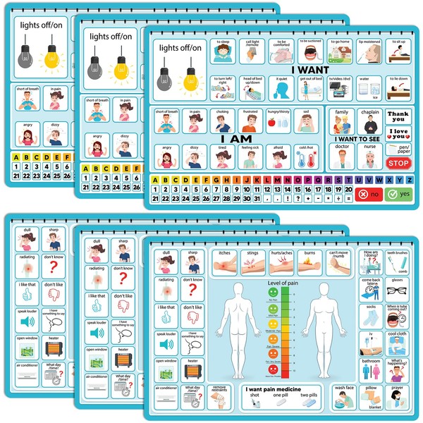 6 Pcs Communication Board for Nonverbal Adults Aphasia Communication Board