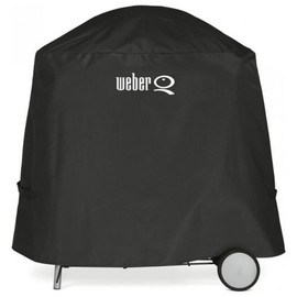 Weber Premium Grill Cover for Q1000/2000 with Stand/with Cart, breathable UV- & water-resistant, Protection against Wind & Weather, with Velcro fastener for Attachment, Grill Cover - Black (7120)