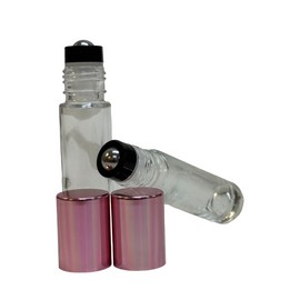 Aroma Vials LLC 144 Pcs, 10ml CLEAR Glass Rollon Bottle ALUMINUM ROSE GOLD Cap with Steel Roller