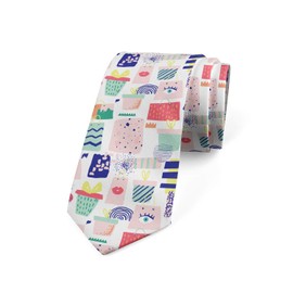 Ambesonne Modern Men's Tie, Doodle Shopping Bags Gift Boxes and Presents Celebration Girly Lips Illustration, 3.7", Multicolor