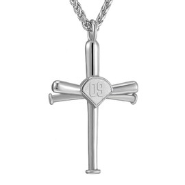 Sport Necklace,Men Women Sports Baseball Cross Necklace with Number Or Initial Necklaces Athletes Stainless Steel Necklace Chain Custom Made for Boy Girl(Silver,09)