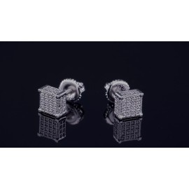 Harlembling Mens Ladies Real Solid 925 Silver Iced CZ HipHop Earrings Studs Small Cube 1/4"