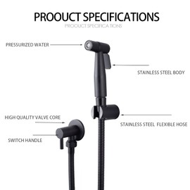 [LOSCHEN]Bidet Toilettensprüher, Hand Bidet Sprayer, Bidet Handbrause, Edelstahl Duschkopf Bidet Armaturen für Haustierbad/Körperpflege/WC (Schwarz)