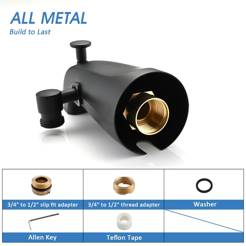 PROOX All Metal Tub Spout with Diverter Matte Black, Diverter