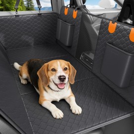 Dog Car Seat Cover Waterproof Vegan Leather, Scratchproof, Hard Bottom Back Seat Extender for Dogs, Non Slip Back Seat Protector with Mesh Window, Easy to Clean Fit Full Size Trucks, Orange