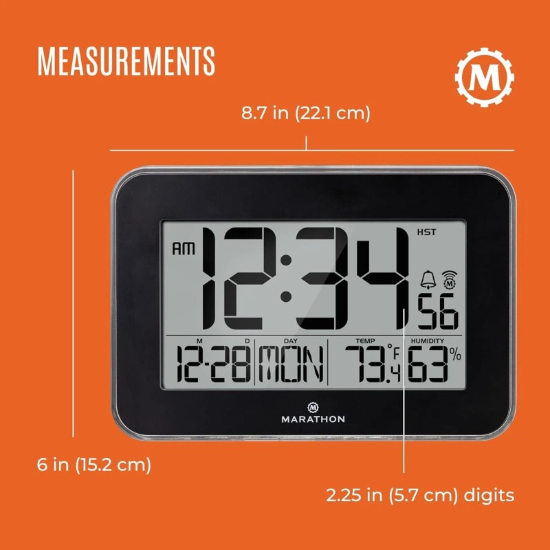 Marathon Crystal Framed Atomic Wall Clock - Black - Model: