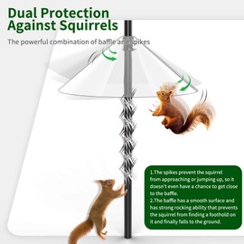 HQBRO 2-in-1 Squirrel Baffle for Bird Feeder Pole Shepherds Hooks with 40" Spikes Set, 19" Dia Raccoon Buster Cone, Bird House Guard for Outdoors Stand Mount & Hanging,Rust Chew Proof Heavy Duty ABS