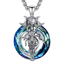 DRINSPER Hecate Necklace Triple Moon Goddess Witches Pendant for Women 925 Sterling Silver Hekate Crystal Necklace Ancient Greek Mythology Witchcraft Pagan Magic Amulet Jewelry Gifts