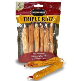 KTR Ruff & WHISKERZ Triple Ribz Rawhide Treat for Dog | Made with Real Beef Hide and Chicken | Satisfies Dogs Craving to Chew | 18ct