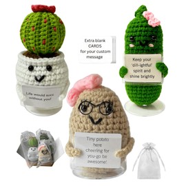 Crochet Positive Potato Emotional Support Pickle Succulent - Coworker Employee Gifts Get Well Gifts Cheer Up Gifts Christmas Birthday Gifts Farewell Gifts Roommate Friend Gift Desk Office Cubic Decor