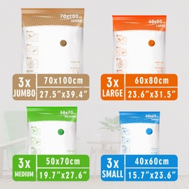 STORAGE MASTER Storage Master Space Saver Bags for Travel and Home Reusable Vacuum Storage Bags Save 80% More Storage Space Work with Vacuum Cleaner (12 Pack, No Pump Included)