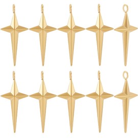 Beebeecraft 1 Box 20Pcs Four Point Star Charms Real 18K Gold Plated 304 Stainless Steel North Star Charms for DIY Necklace Bracelet Jewelry Making