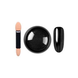 Holographic Mirror Nail Powders Chrome Gold Effect Pure Metallic Dust Sequins UV Gel Black Nail Chrome Powder Pigment for Nail Art Decoration (Black)