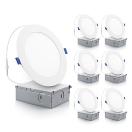 ECOELER 6 Inch Ultra Thin LED Recessed Ceiling Lights, Smooth Trim Canless Downlight,12W 1100Lm 5000K Daylight, Dimmable, Wafer Thin, Slim LED Panel with Junction Box, ETL Listed, 6 Pack