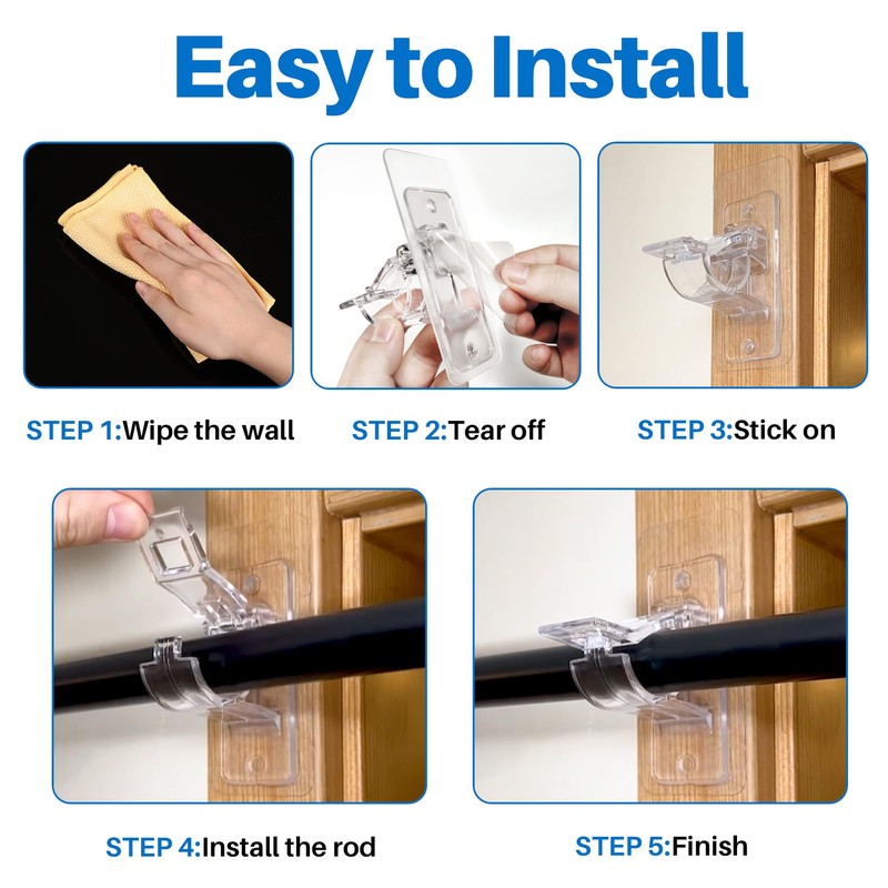 24-Pack No Drill Needed Curtain Rod Holders Brackets, Self Adhesive