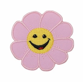 Wholesale Applique Smiling Daisy - PINK - Flowers/Face - Iron on Applique/Embro