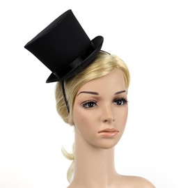 Totority Black Mini Top Hat for Parties Mini Top Hat Headband Festival Headband Mini Glitter Top Hat Headband Womens Costume Accessory for Cosplay, Festivals, and Themed Events