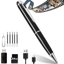 64 GB Pen Camera, FHD1080P, Small Camera, Security Camera, Long Time Recording, Still Image Capture, Overlay Recording Function, 90° Wide Angle, Supports Up to 256 GB Memory, Recording Light Off, 90