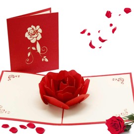 Valentine's Day Card, Pop Up Birthday Card, Wedding Card, Love Card, Birthday Card, for Mother Wife or Girlfriend Wedding Card for Valentine's Day (Red Rose)