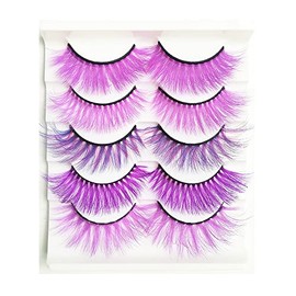 Pestañas moradas Pestañas coloridas Halloween Pascua Pestañas de visón sintético Pestañas postizas de colores Fiesta dramática larga Pestañas postizas Herramientas de maquillaje Extensiones de pestañas para disfraces(MQ305-Púrpura)